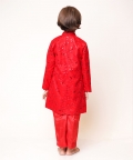 Red Embroidered Sherwani Set