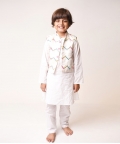 White Jacket Kurta with White Pyjama