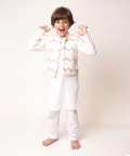 White Jacket Kurta with White Pyjama