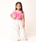 White Palazzo Set with Pink Rose Top 