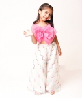 White Palazzo Set with Pink Rose Top 