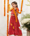 Tiber Taber Girls Lehenga Set Printed Bandhani - Pink