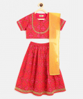 Tiber Taber Girls Lehenga Set Printed Bandhani - Pink