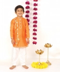 Orange Shell Kurta Set For Boys