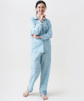 Personalised Lily Blockprint Pajama Set (English Blue) For Women