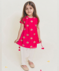 Pink Embroidered Muslin Kurta With Dhoti Pants -2 Pc 