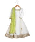 Ivory Beaten Gold And Mirror Lehnga