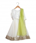 Ivory Beaten Gold And Mirror Lehnga