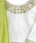 Ivory Beaten Gold And Mirror Lehnga