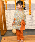 Orange Grey Pom Pom Suit 