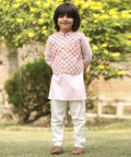 Cotton Kurta And Pyjama With Block Printed Jacket