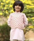 Cotton Kurta And Pyjama With Block Printed Jacket