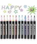 Marker Pen 12 Colors Double Outline Metallic Glitter