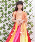 Multicolour Lehenga With Orange Brocade Top
