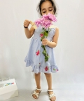 Floral Design Cotton Embroidery Dress In Noodle Steps