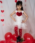 Sleevless Ruffle Big Red Heart Yoke Fit & Flare White Dress