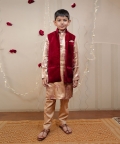 Kurta Set With Maroon Velvet Jacket