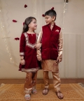 Kurta Set With Maroon Velvet Jacket