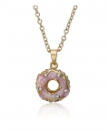 Pink Enamel Crystal Donut Necklace