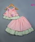 Printed Tie Up Strap Top And Lehenga In Pastel Colours