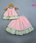 Printed Tie Up Strap Top And Lehenga In Pastel Colours