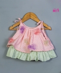 Printed Tie Up Strap Top And Lehenga In Pastel Colours