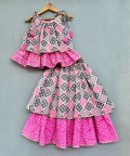 Bandhani And Checks Printed Tie Up Strap Top And Lehenga