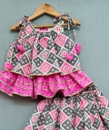 Bandhani And Checks Printed Tie Up Strap Top And Lehenga