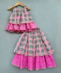 Bandhani And Checks Printed Tie Up Strap Top And Lehenga