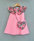 Gingham Checks & Floral Dress With Bag
