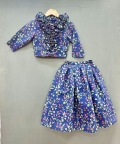 Blue Floral Co-Ord Set With Ruffles