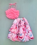 Halter Neck Ruffles Top With Printed Layers Skirt