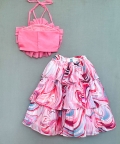 Halter Neck Ruffles Top With Printed Layers Skirt