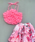 Halter Neck Ruffles Top With Printed Layers Skirt