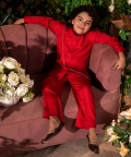 Farnbag-Red Long Shirt & Trouser Set 