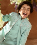 Maherwan-Embroidered Blue Achkan Trouser Set 