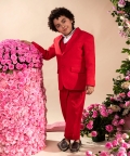 Idum Red Blazer Paired With Waistcoat & Trouser Set 