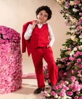 Idum Red Blazer Paired With Waistcoat & Trouser Set 