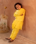 Meherzad -Embroidered Organic Cotton Dobby Yellow Nehru Jacket