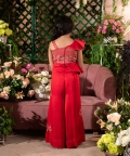 Adeem-Embroidered German Satin Red Jumpsuit 
