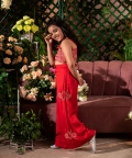 Adeem-Embroidered German Satin Red Jumpsuit 