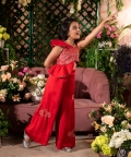 Adeem-Embroidered German Satin Red Jumpsuit 