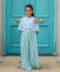 Shirin-Thread Embroidered Vortex Blue Jumpsuit 