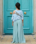 Shirin-Thread Embroidered Vortex Blue Jumpsuit 