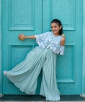 Shirin-Thread Embroidered Vortex Blue Jumpsuit 