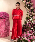 Kyra-Thread Embroidered German Satin Red Blazer Sharara Set Of 3 