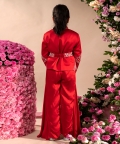 Kyra-Thread Embroidered German Satin Red Blazer Sharara Set Of 3 