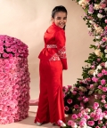 Kyra-Thread Embroidered German Satin Red Blazer Sharara Set Of 3 