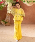 Dilkush-Embroidered Vortex Yellow Sharara Cape Set Of 4