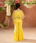 Dilkush-Embroidered Vortex Yellow Sharara Cape Set Of 4